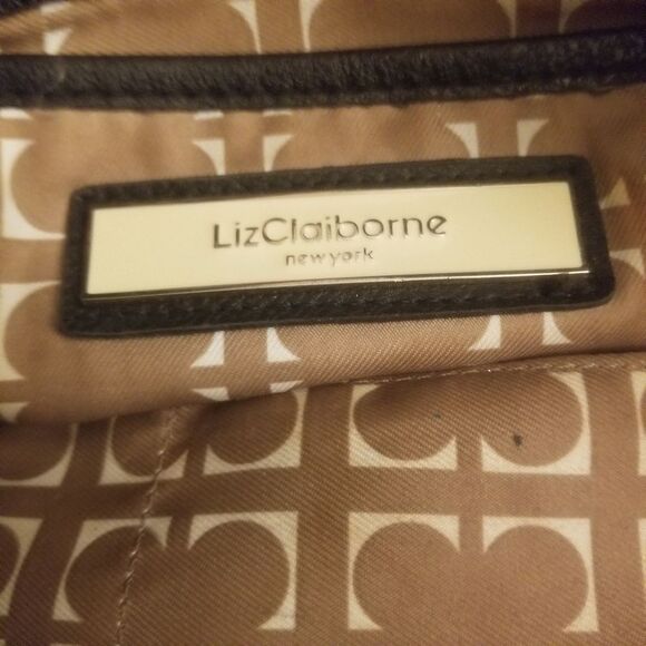 Liz Claiborne Black Faux Leather Satchel Double Handle Zippered Shoulder Bag - Picture 4 of 13